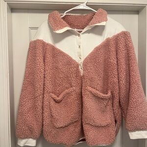 Cozy Pink and White Sherpa Pullover